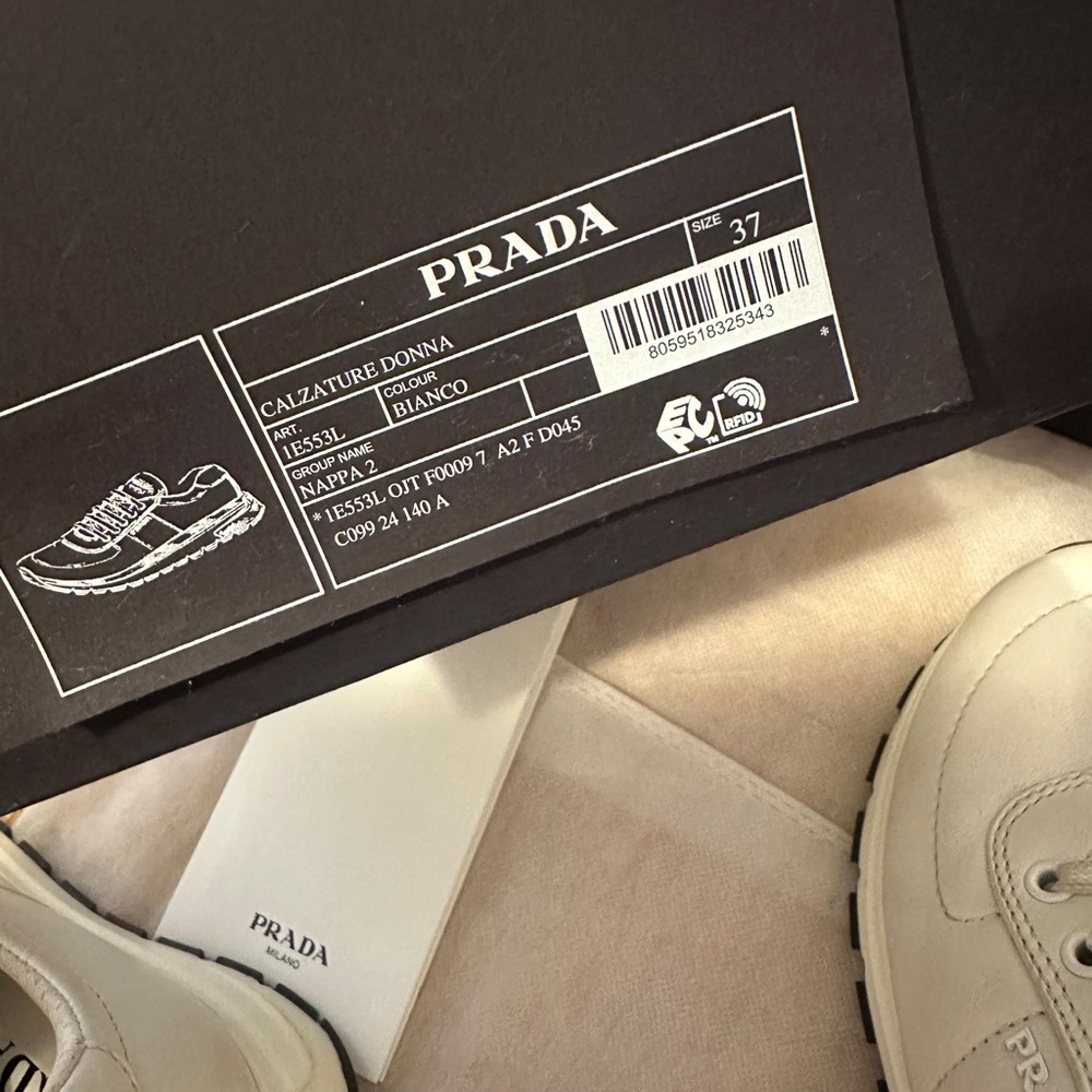 Prada White Nappa Leather Sneakers - Picture 3 of 4